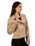 Chamarra de Dama Lee Beige Estilo Biker en Piel Sintética